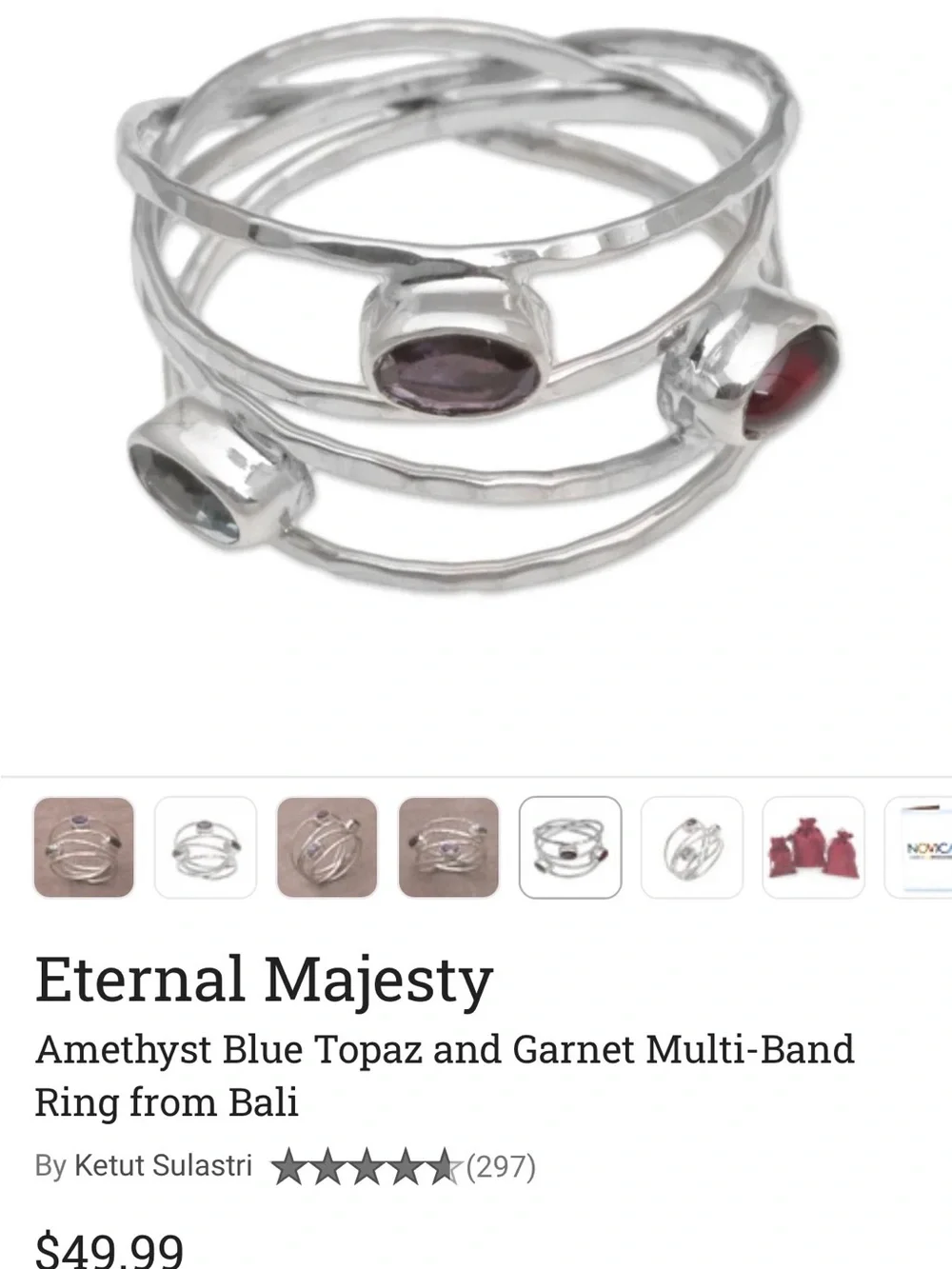 Sterling Multi-Gemstone Wrap Ring - Purple, Blue, Red